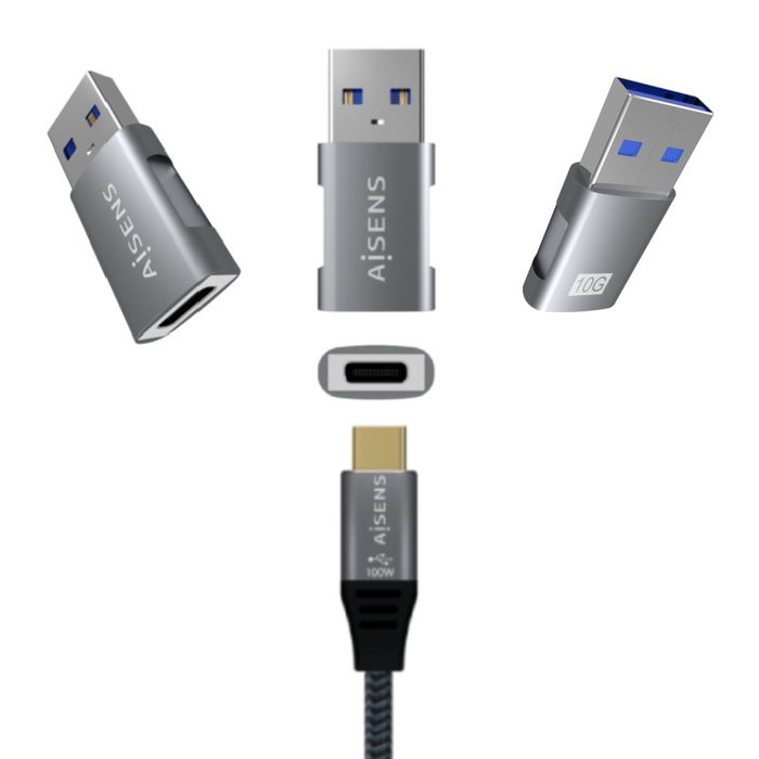 Aisens Mini Adaptador USB 3.2 Gen 2 10 Gbps USB-C Hembra a USB-A Macho Gris Aisens Mini Adaptador USB 3.2 Gen 2 10 Gbps USB-C Hembra a USB-A Macho Gris